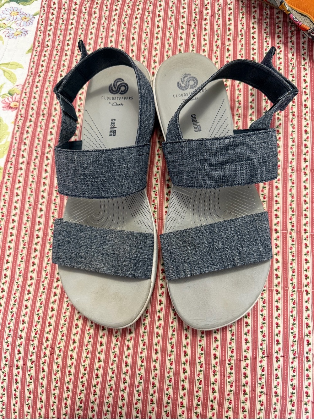 Cloudsteppers by Clarks Women's Navy Fabric Adjustable Strap Sandals